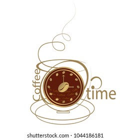 coffee cup, time clock, vector illustration, banner