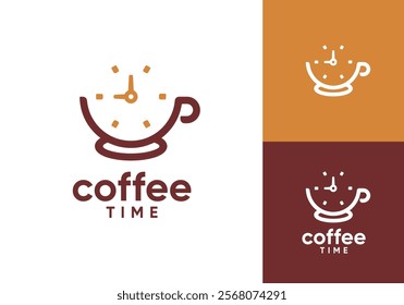coffee cup with time logo design vector concept