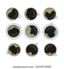 Taza de café Top Set de dibujos animados. Viaje reutilizable, aislado térmicamente, mango antiderrames Taza de café Top Sign. Ilustración vectorial de símbolos aislados