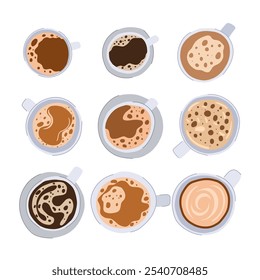 coffee cup top set cartoon. mocha macchiato, brew caffeine, froth mug coffee cup top sign. isolated symbol vector illustration