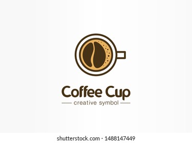 Coffee cup top view with bean shape foam creative symbol concept. Cafe menu, restaurant abstract business logo idea. Fresh espresso icon. Corporate identity logotype, company graphic design tamplate