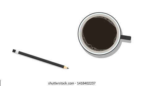 coffee cup top view. free space for text. copy space. wallpaper. pencil vector.