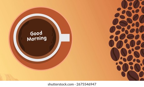 Coffee cup top view with good morning text design
