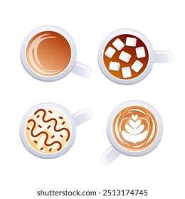 Coffee cup Top view. Hot ristretto, espresso. Cappuccino and latte.