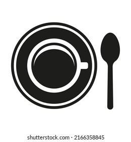 Coffee cup top view icon. Tea cup and saucer simple style sign.