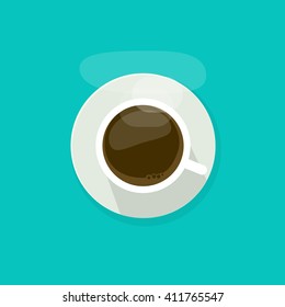 Coffee cup top view isolated on blue background, coffee cup vector illustration, glass coffee cup icon, coffee mug white, coffee cup flat