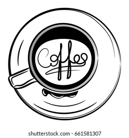 Coffee cup, top view on white background.
