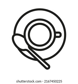 Coffee cup top view outline icon. Tea cup and saucer simple linear style sign.