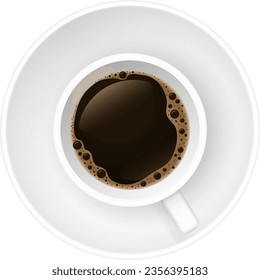 Coffee cup top view. Realistic porcelain mug
