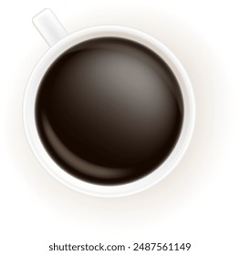 Coffee cup with coffee. Top view. Vector isolated design element.