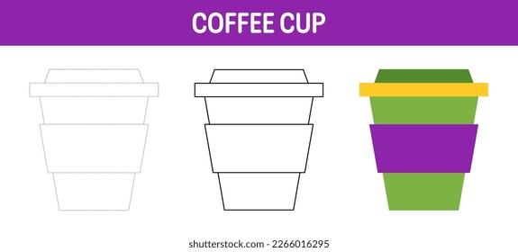 Coffee Cup tracing and coloring worksheet for kids