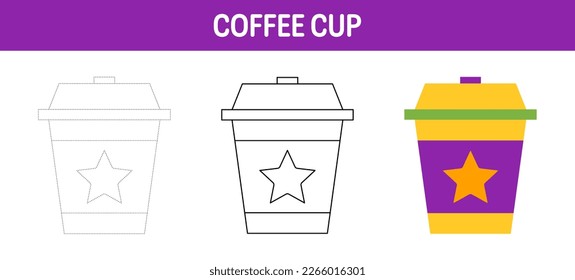 Coffee Cup tracing and coloring worksheet for kids