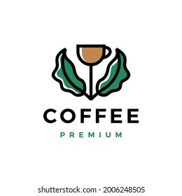 coffee cup tree leaf sprout logo vector icon illustration