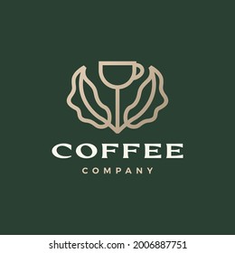 coffee cup tree leaf sprout logo vector icon illustration