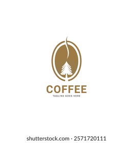 coffee cup and trees icon line art Illustration design. coffee forrest logo concept