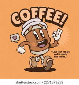 Coffee Cup Trendy Retro Cartoon Vector Hand Drawn svg