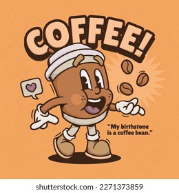 Coffee Cup Trendy Retro Cartoon Vector Hand Drawn svg