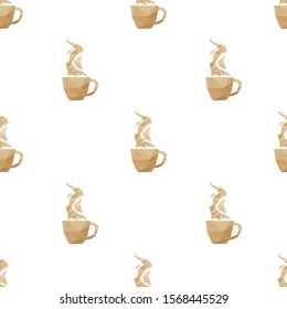 Coffee cup triangle shape seamless pattern backgrounds. Wrapping paper template. Polygonal design illustration.