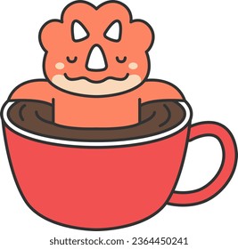 Coffee cup with triceratops. Vector illustration in doodle style