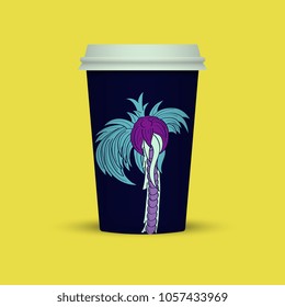 Coffee cup with two sleepy man silhouette on it. coffee take away