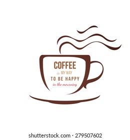 Coffee cup with type design on white background