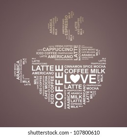 coffee cup typography from words - vector background