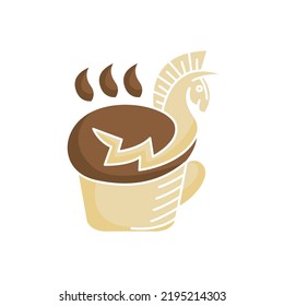 coffee cup and unicorn horse logo design simple modern.