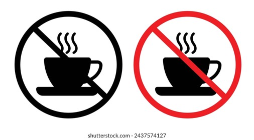 Coffee Cup Usage Ban Line Icon Set. Coffee Container Prohibition icon in outline and solid flat style.
