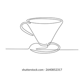 Coffee cup v60 outline drawing illustration. one continuous line drawing of v60 coffee cup.