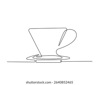 Coffee cup v60 outline drawing illustration. one continuous line drawing of v60 coffee cup.
