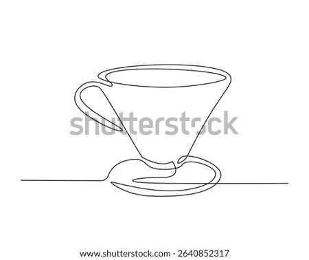 Coffee cup v60 outline drawing illustration. one continuous line drawing of v60 coffee cup.