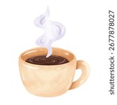 Coffee cup vector art, coffee cup clip art, coffee clip art, hand drawn watercolor painting style illustration, isolated on white background