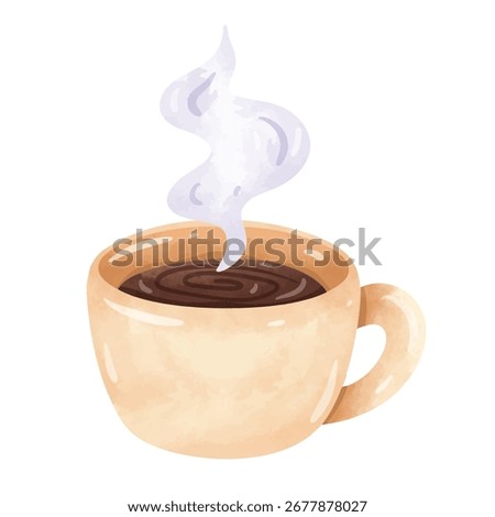 Coffee cup vector art, coffee cup clip art, coffee clip art, hand drawn watercolor painting style illustration, isolated on white background