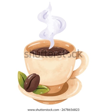 Coffee cup vector art, coffee cup clip art, hand drawn watercolor painting style illustration, isolated on white background