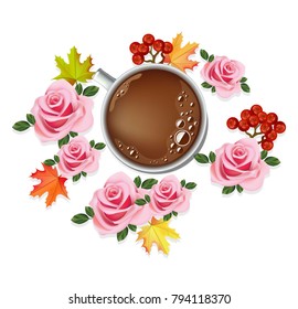 Coffee cup Vector. Banner template background. Top view