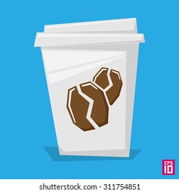 Coffee cup vector. Coffee cup with coffee beans logo for illustrations. 
