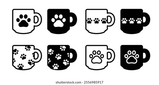 coffee cup vector dog paw cat foootprint icon french bulldog puppy calico cartoon character doodle illustration symbol graphic design