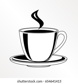 Coffee cup vector drawing with saucer on white background