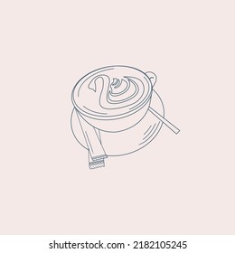 Coffee cup vector flat icon with swan latte art, spoon and sticks