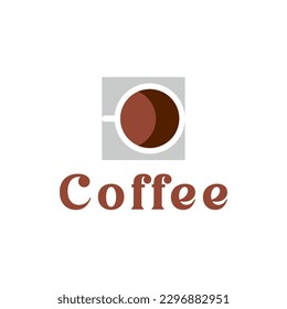 Coffee cup vector flat icon. Tea cup. Brown coffee cup sign on milk background.