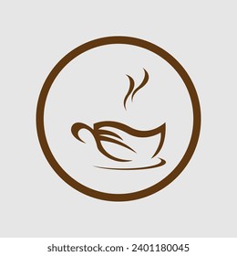 Coffee cup vector flat icon. Tea cup. Brown coffee cup sign on milk background