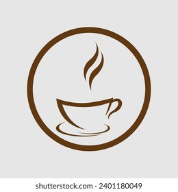 Coffee cup vector flat icon. Tea cup. Brown coffee cup sign on milk background