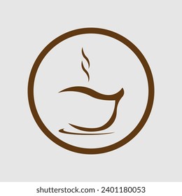 Coffee cup vector flat icon. Tea cup. Brown coffee cup sign on milk background