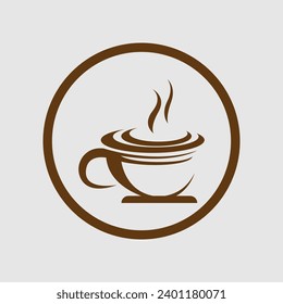Coffee cup vector flat icon. Tea cup. Brown coffee cup sign on milk background