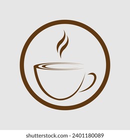 Coffee cup vector flat icon. Tea cup. Brown coffee cup sign on milk background