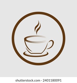 Coffee cup vector flat icon. Tea cup. Brown coffee cup sign on milk background