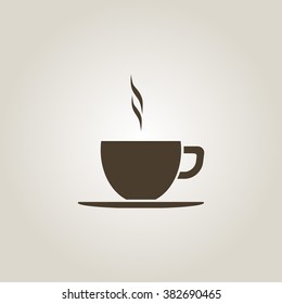 Coffee Cup Vector Flat Icon. Tea Cup. Brown Coffee Cup Sign On Milk Background.