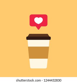 Coffee cup vector. free space for text. wallpaper. copy space. heart symbol.