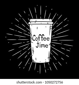 Coffee cup. Vector hand-drawn lettering for prints, posters, menu design. Cartoon coffee cup. 