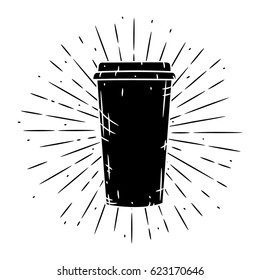 Coffee cup. Vector hand-drawn lettering for prints, posters, menu design. Cartoon coffee cup.